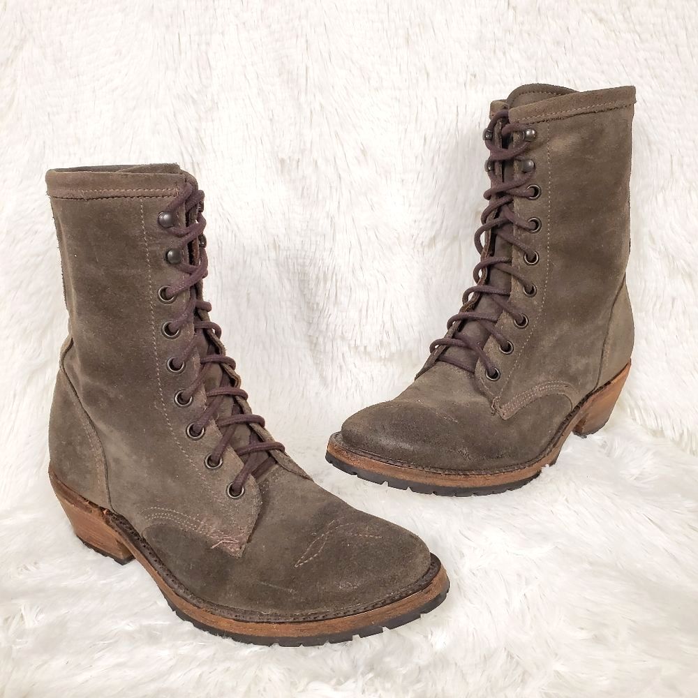 Vintage Shoe Company Suede Leather Lace Up Combat Boots Green Women's Size 6